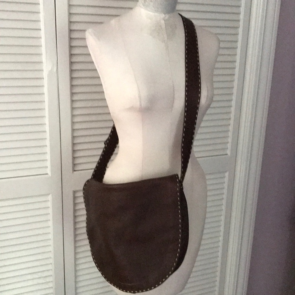 Nicole Miller Brown Leather Crossbody Saddle Bag